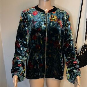 LOFT Velvet Bomber Jacket in Green and Red